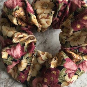 Burgundy tan olive Floral flowers hair scrunchie